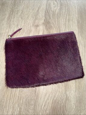 Genuine Leather & Fur Plum Zip Pouch